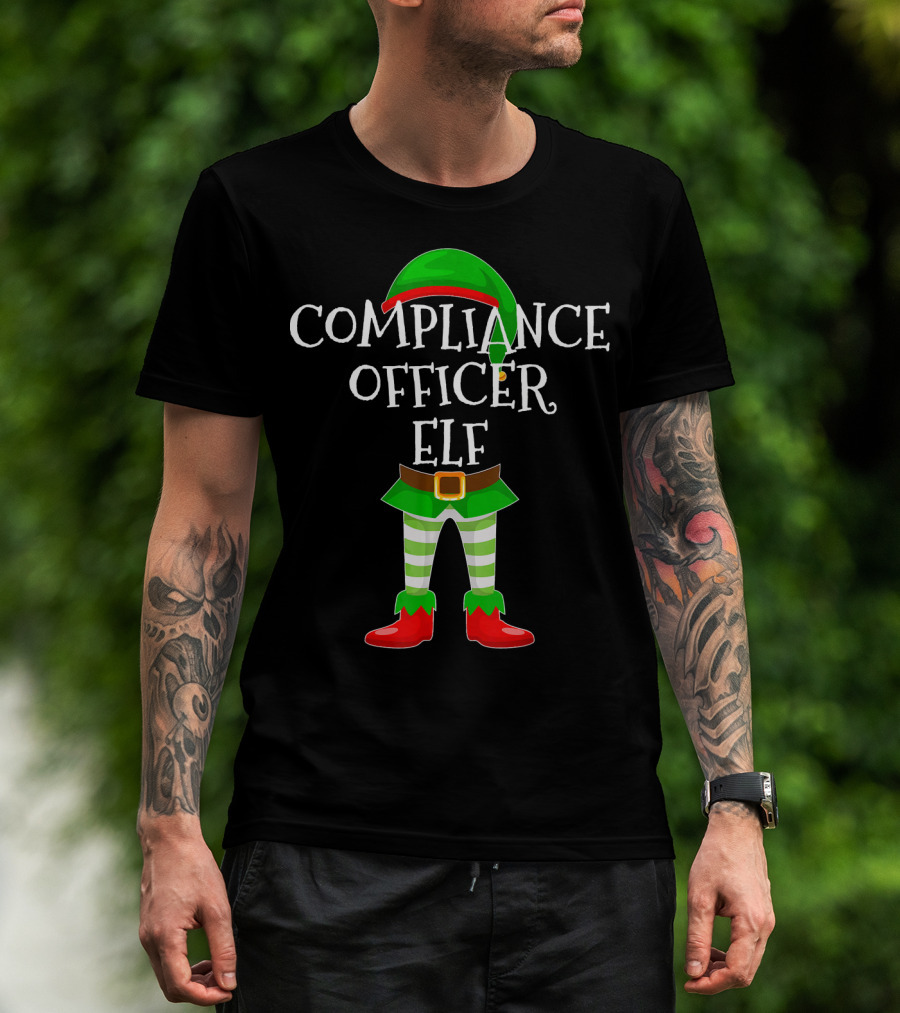 Compliance Officer Elf Christmas Outfit In Green And Red With Belt And Hat T-Shirt