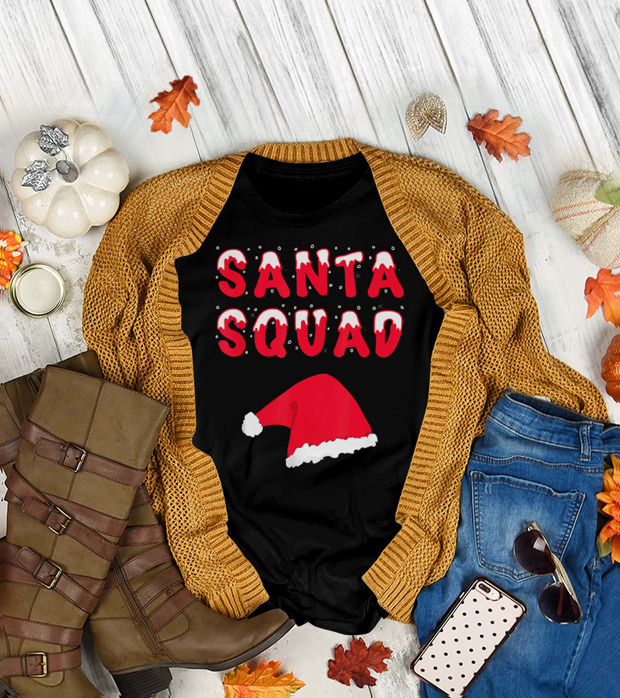 Funny Christmas Santa Squad Santa Hat T-Shirt