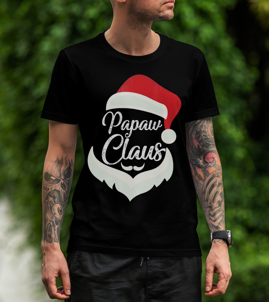 Papaw Claus Santa Hat White Beard Festive Christmas T-Shirt