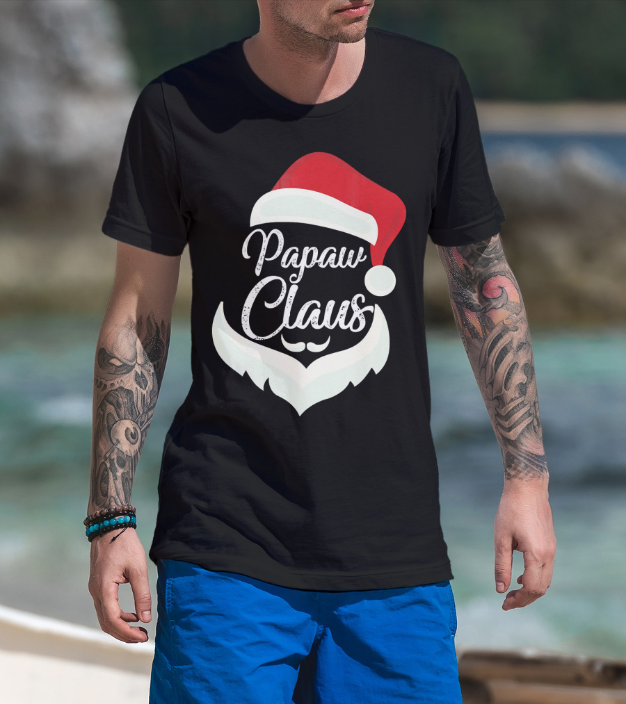 Papaw Claus Santa Hat White Beard Festive Christmas T-Shirt