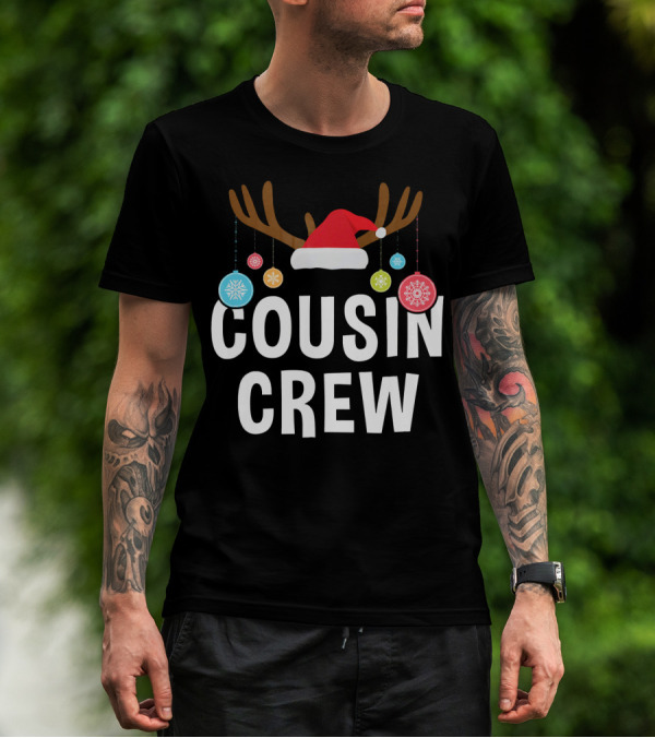 Cousin Crew Christmas PJs Reindeer Antlers Santa Hat Ornaments T-Shirt