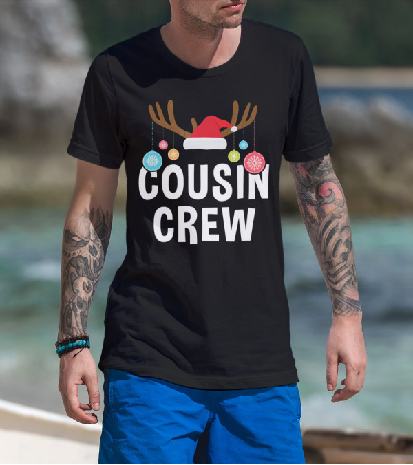 Cousin Crew Christmas PJs Reindeer Antlers Santa Hat Ornaments T-Shirt