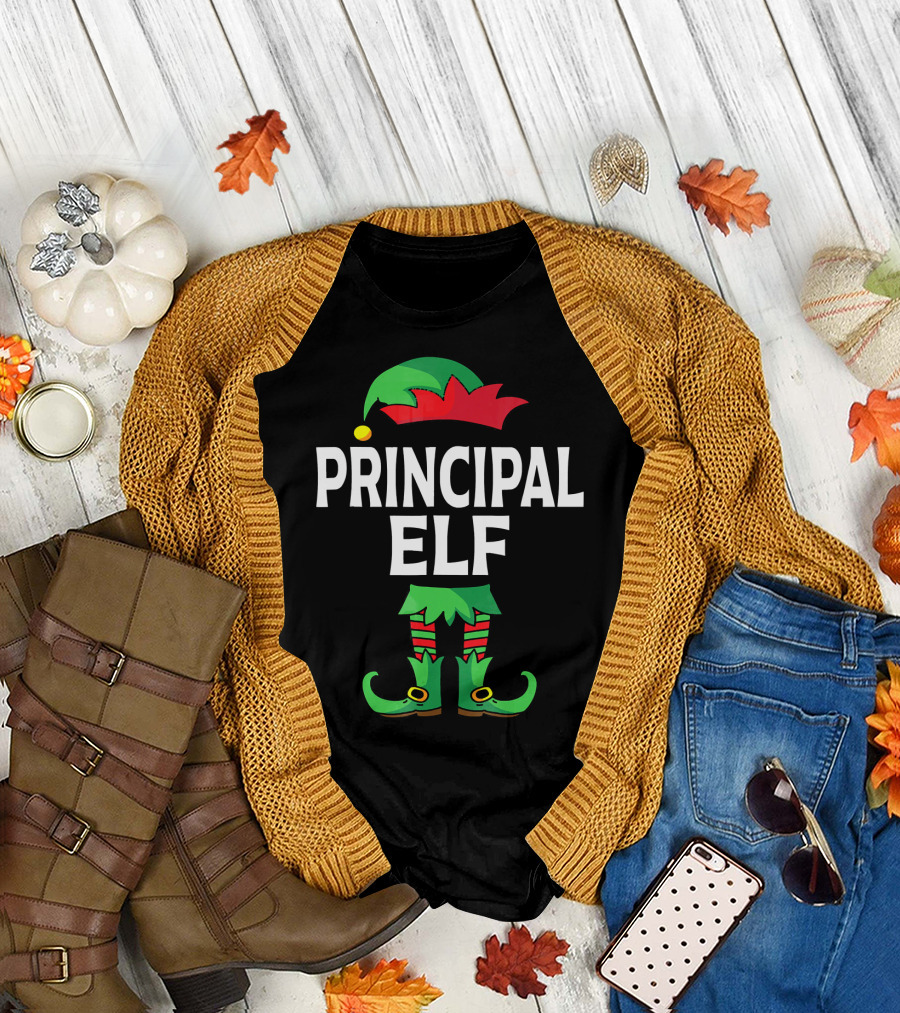 Principal Elf Green and Red Costume Matching Family Group T-Shirt