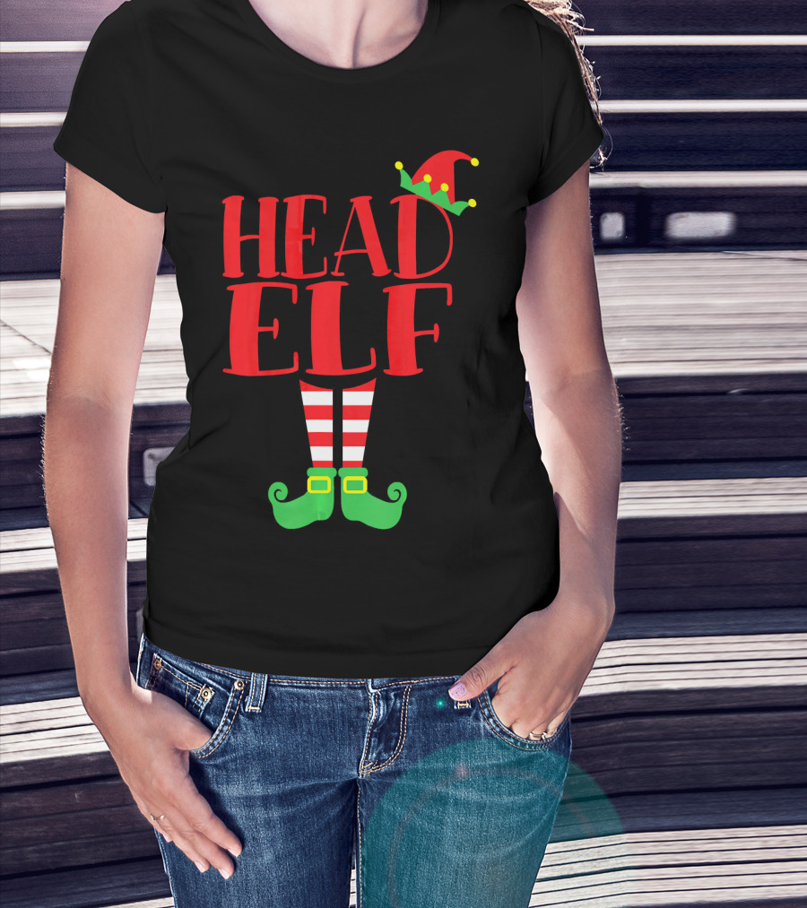Head Elf Christmas Season Dad Hat Striped Red White Socks Green Shoes T-Shirt