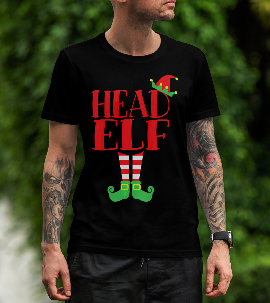 Head Elf Christmas Season Dad Hat Striped Red White Socks Green Shoes T-Shirt