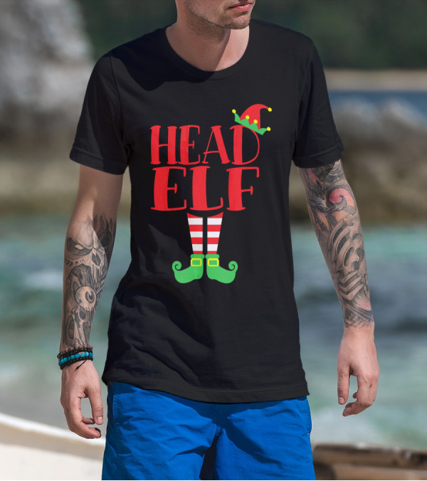 Head Elf Christmas Season Dad Hat Striped Red White Socks Green Shoes T-Shirt