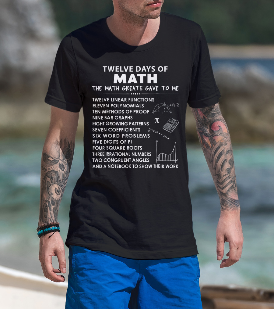 Twelve Days Of Math The Math Greats Gave To Me Fun Christmas Teacher T-Shirt