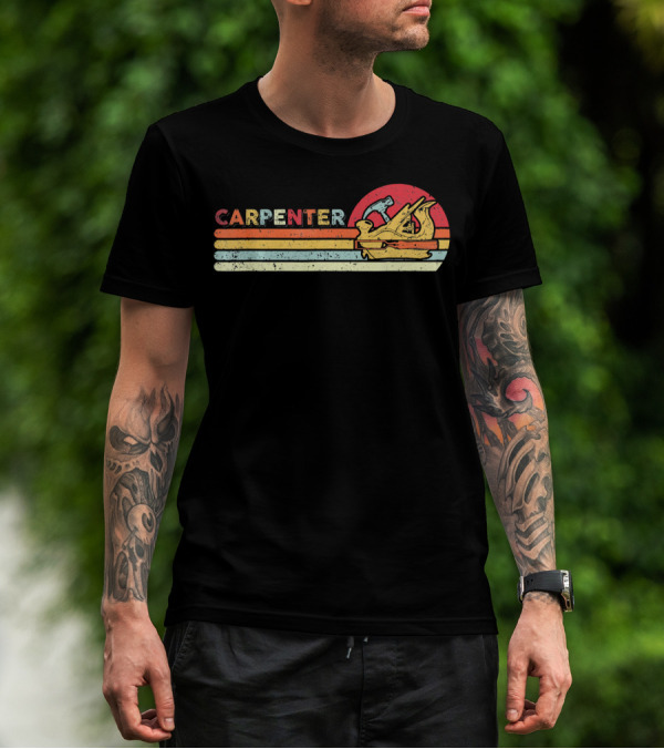 Carpenter Vintage Cool Carpenter Hammer Plane Retro Sun Stripes T-Shirt
