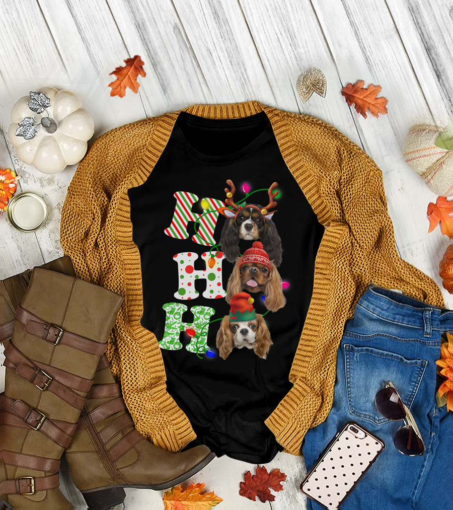 Ho Ho Ho Christmas Cavalier King Charles Spaniel Festive Dogs T-Shirt