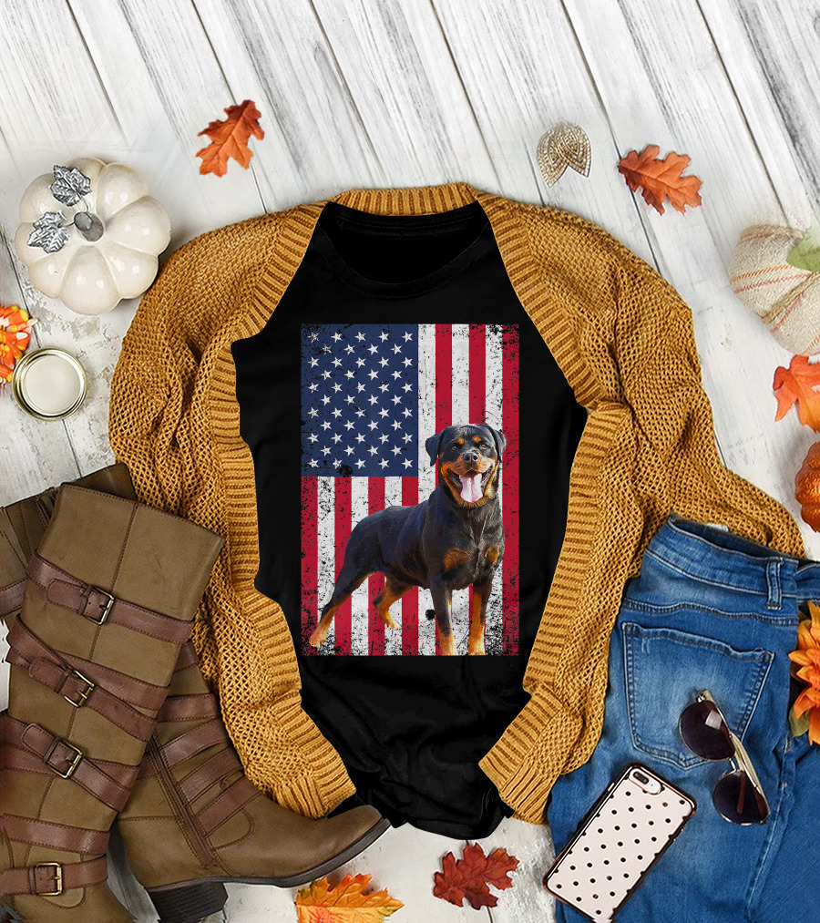 American Flag Rottweiler Dog Lover Patriotic 4th of July T-Shirt