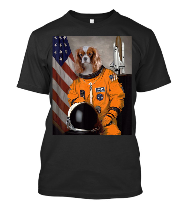 Cavalier King Charles Spaniel NASA Astronaut With American Flag And Space Shuttle T-Shirt
