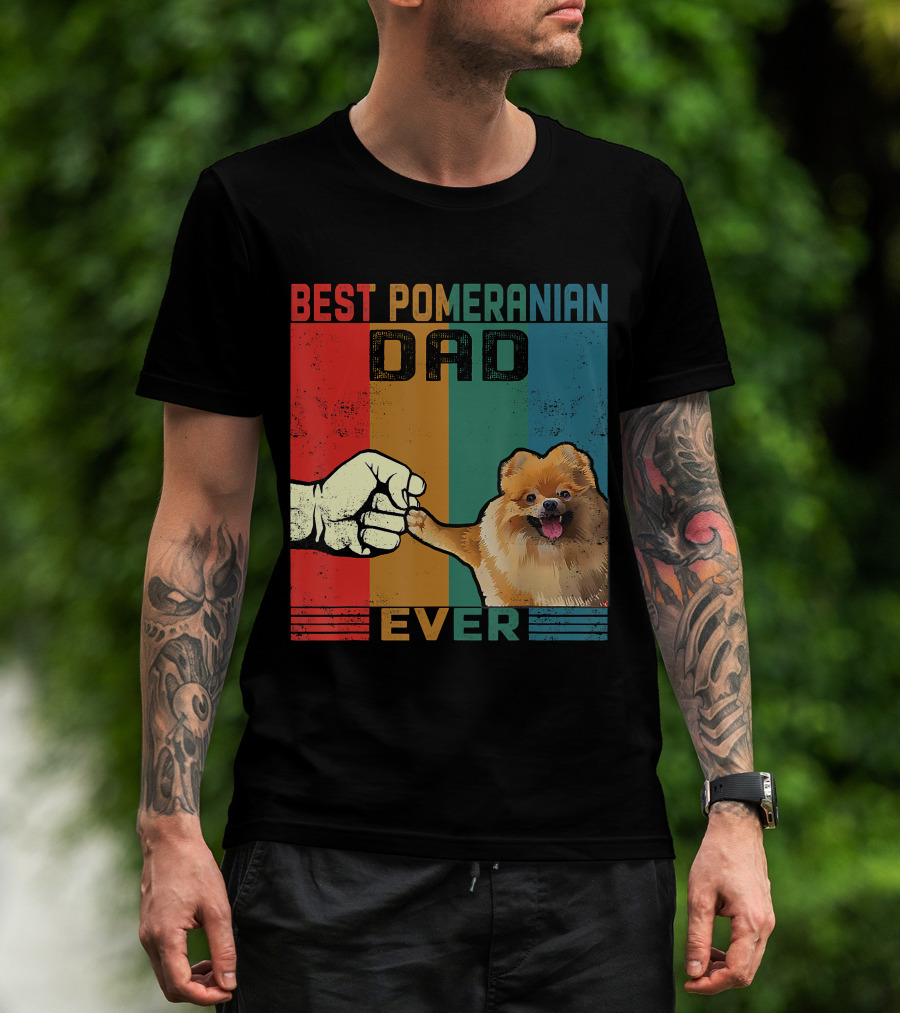 Best Pomeranian Dad Ever Vintage Fist Bump T-Shirt