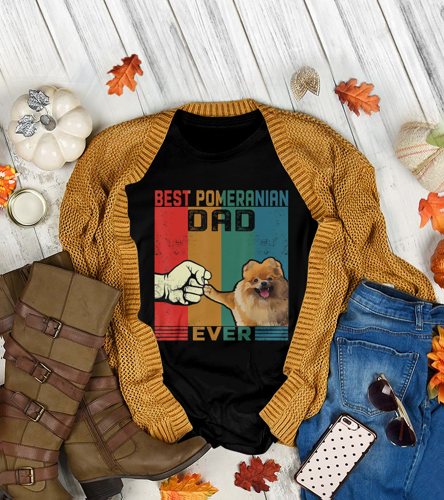 Best Pomeranian Dad Ever Vintage Fist Bump T-Shirt