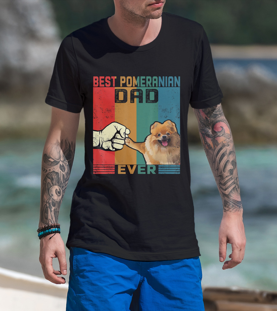 Best Pomeranian Dad Ever Vintage Fist Bump T-Shirt