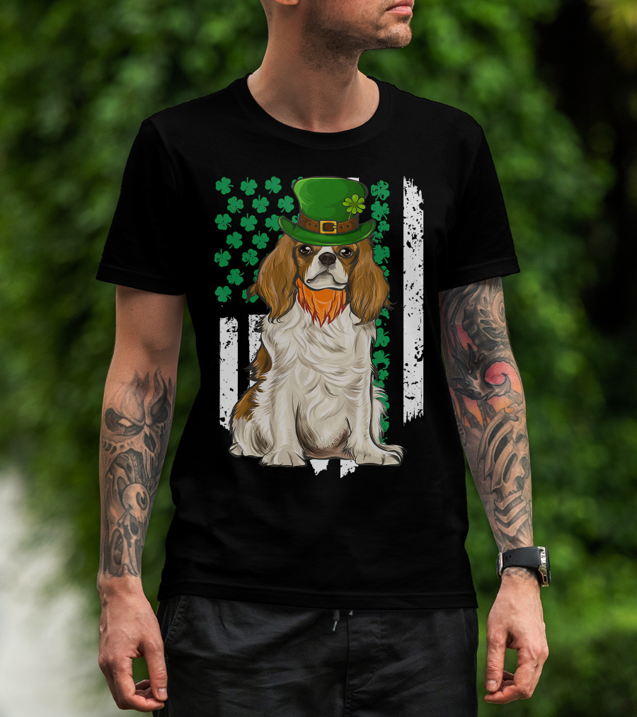 King Charles Spaniel St Patricks Day Irish Dog With Green Hat And Shamrocks T-Shirt