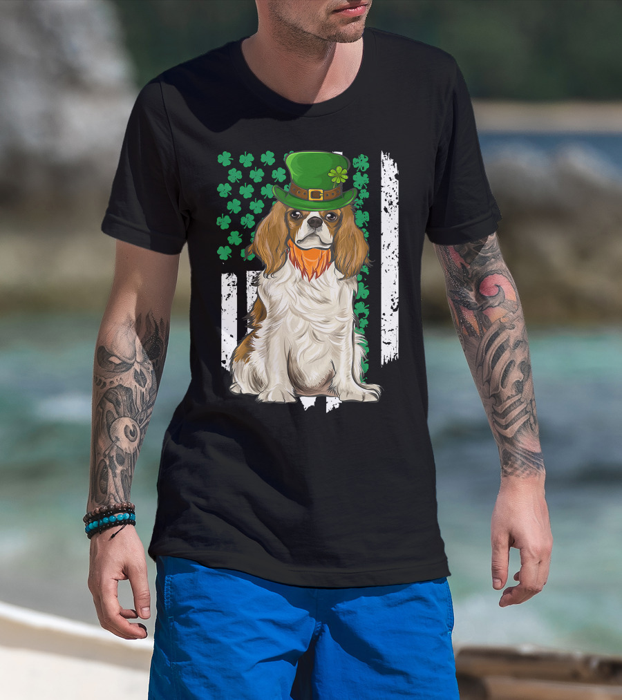 King Charles Spaniel St Patricks Day Irish Dog With Green Hat And Shamrocks T-Shirt