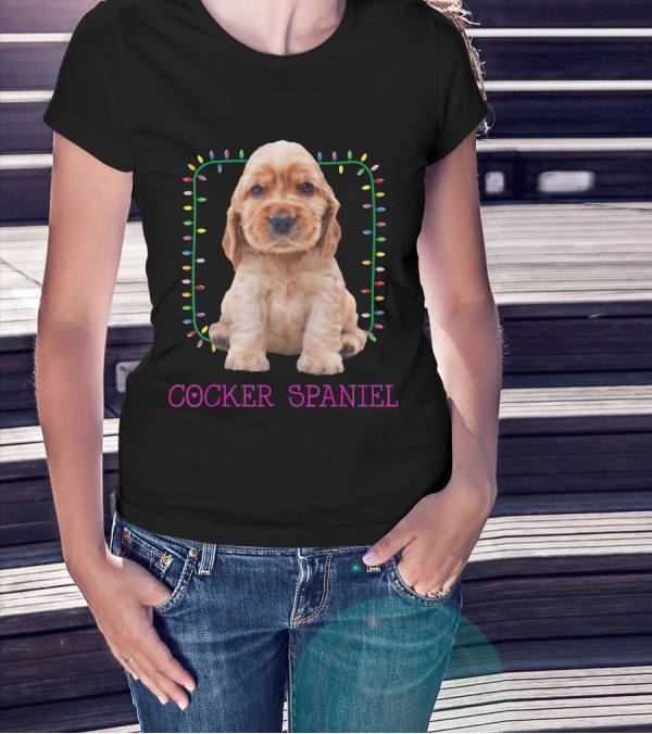 Cocker Spaniel Cute Pup With Christmas Lights T-Shirt