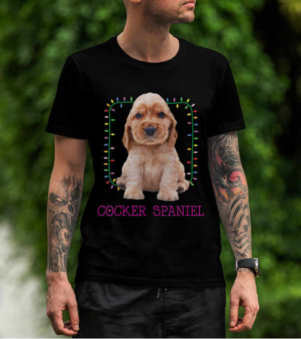 Cocker Spaniel Cute Pup With Christmas Lights T-Shirt