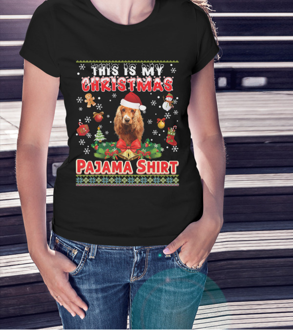 This Is My Christmas Pajama Shirt Dog Santa Hat Gingerbread Snowman Ornaments T-Shirt