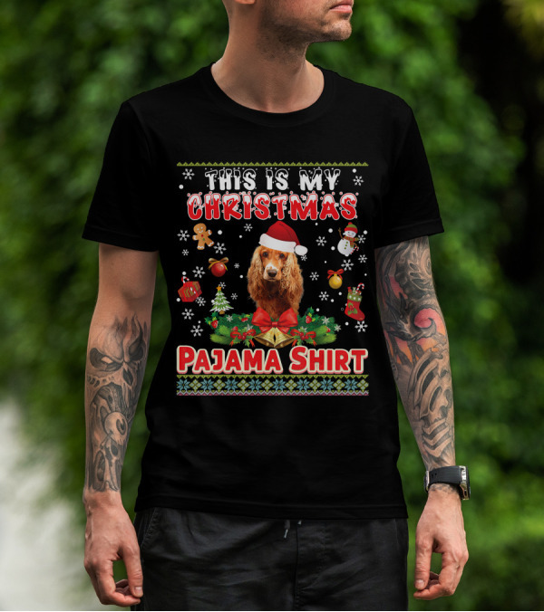 This Is My Christmas Pajama Shirt Dog Santa Hat Gingerbread Snowman Ornaments T-Shirt