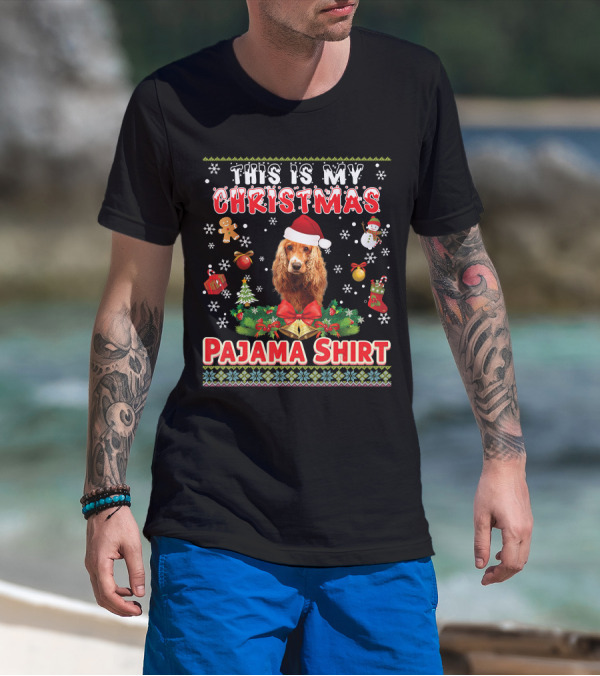 This Is My Christmas Pajama Shirt Dog Santa Hat Gingerbread Snowman Ornaments T-Shirt