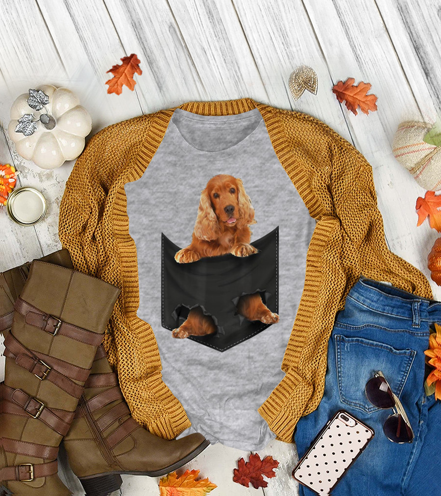 Pocket Sized Charm Red English Cocker Spaniel Peeking Out T-Shirt