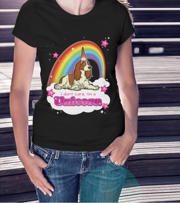 I Don't Care I'm A Unicorn English Cocker Spaniel Rainbow T-Shirt