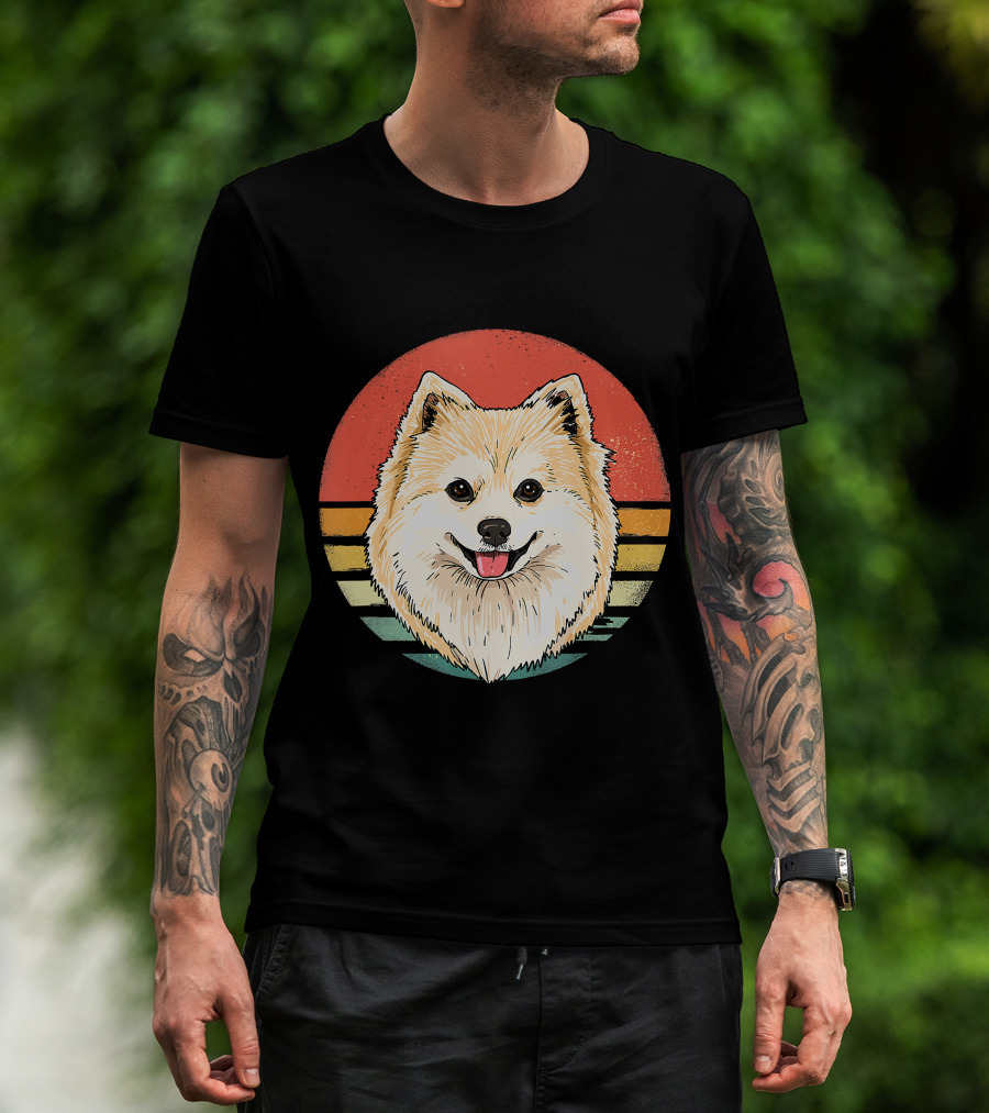 Retro Vintage Pomeranian Dog Breed Sunset Stripes T-Shirt