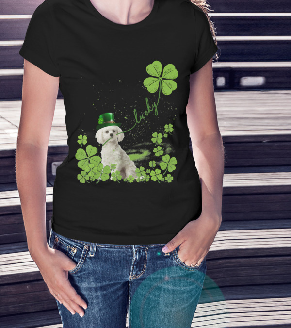 Lucky Shamrock Maltese Dog St Patrick's Day T-Shirt