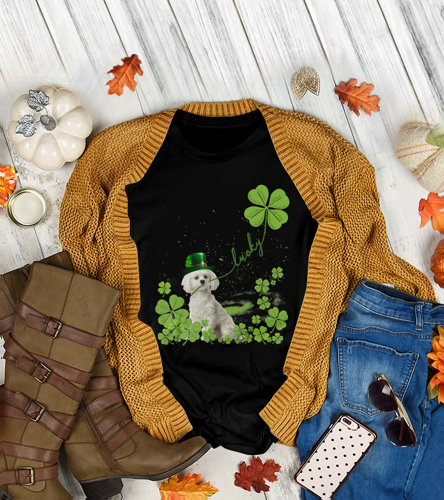 Lucky Shamrock Maltese Dog St Patrick's Day T-Shirt