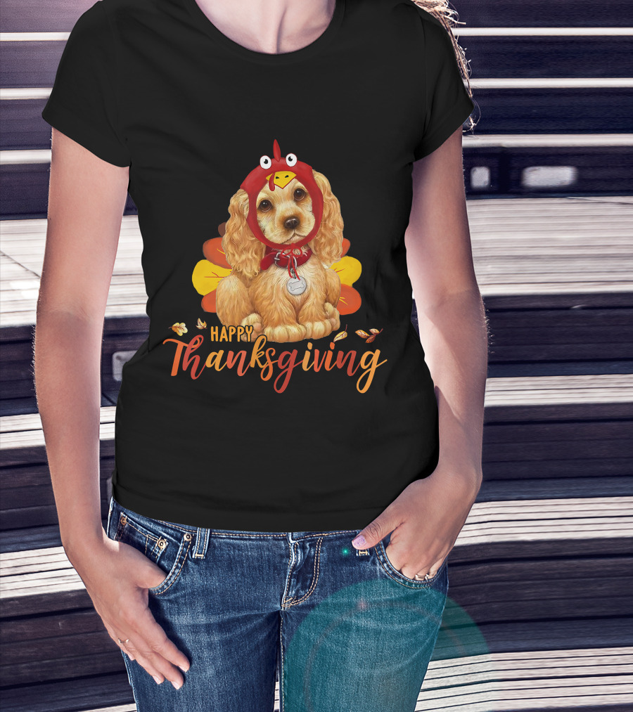 Cocker Spaniel In Turkey Costume Happy Thanksgiving T-Shirt