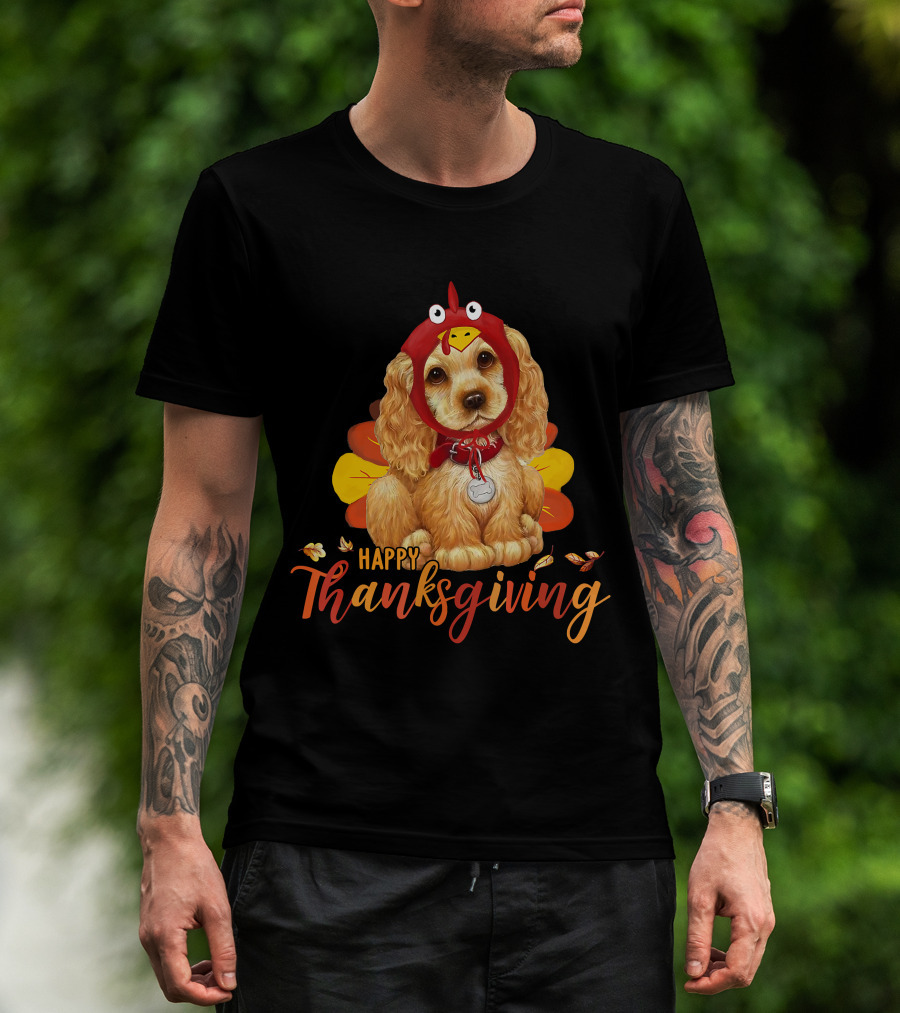Cocker Spaniel In Turkey Costume Happy Thanksgiving T-Shirt