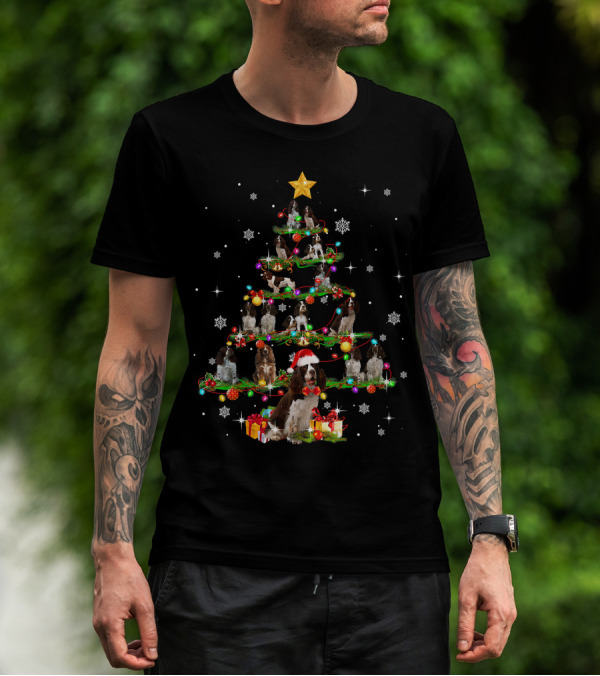 Cocker Spaniel Christmas Tree Santa Hat Paw Holiday T-Shirt