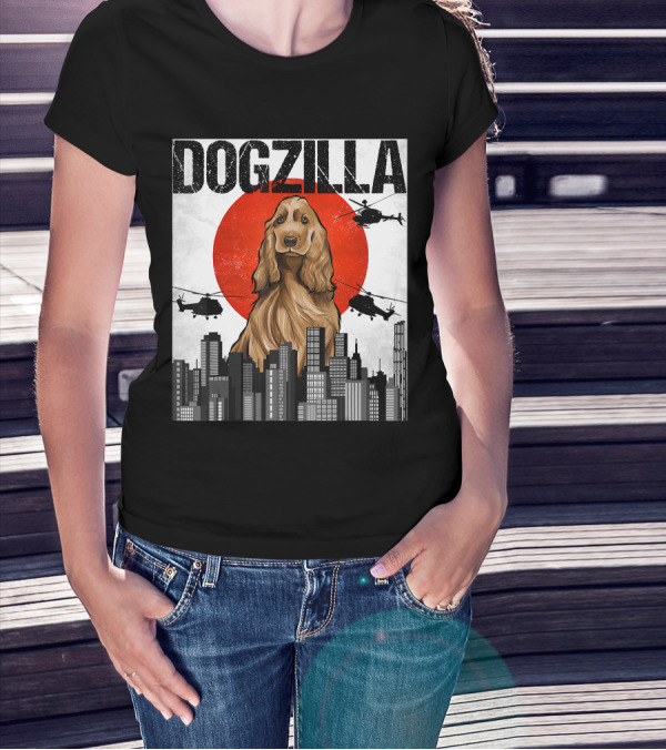 Dogzilla Vintage Japanese Cityscape With English Cocker Spaniel T-Shirt