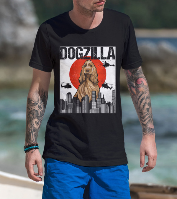 Dogzilla Vintage Japanese Cityscape With English Cocker Spaniel T-Shirt