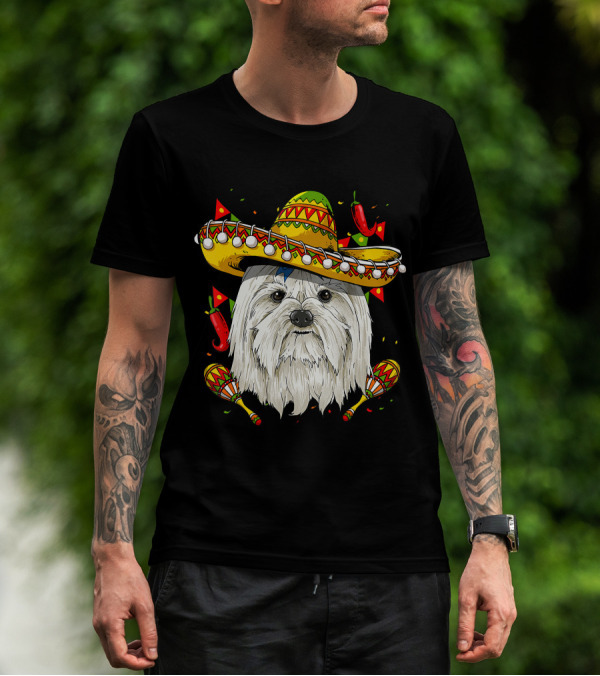 Cinco De Mayo Maltese Sombrero Maracas Peppers T-Shirt