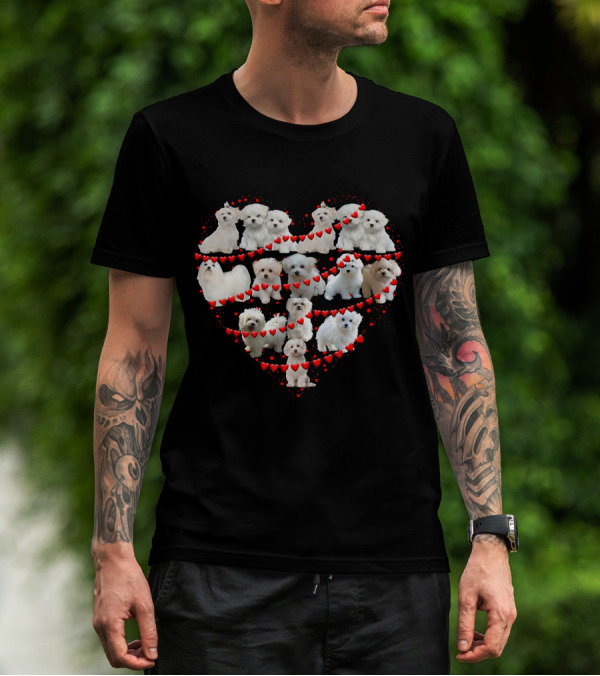 Maltese Heart Valentine Ornaments Puppies T-Shirt