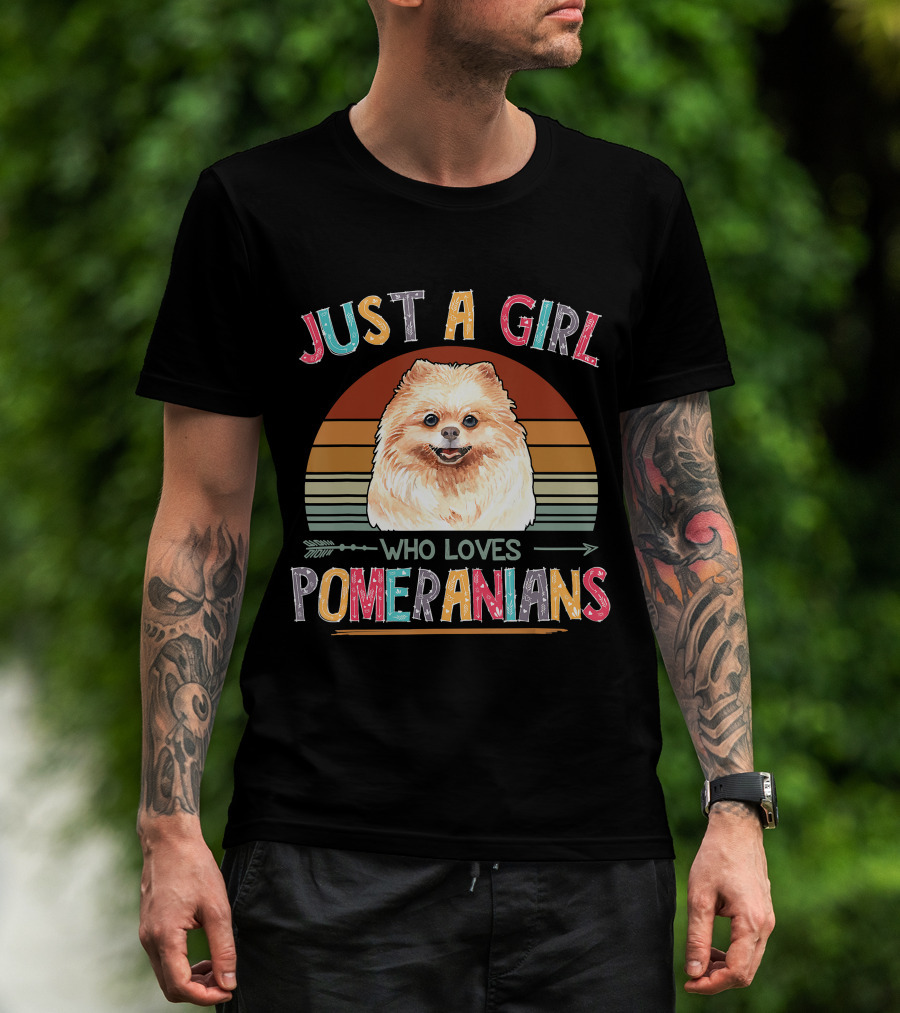 Just A Girl Who Loves Pomeranians Retro Sunset T-Shirt