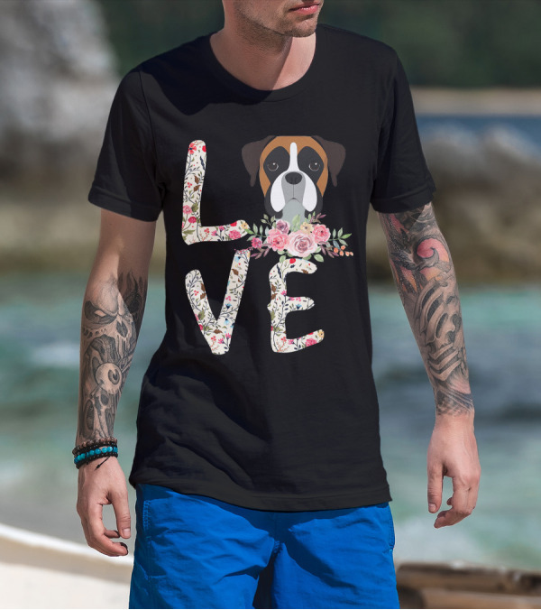 Love Boxer Dog Floral T-Shirt