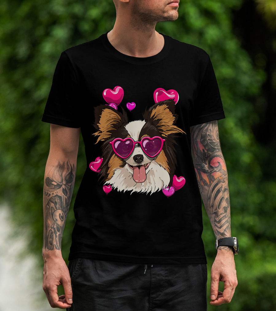 Papillon Heart Sunglasses Pink Hearts Valentines Day T-Shirt