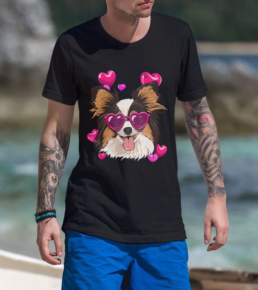 Papillon Heart Sunglasses Pink Hearts Valentines Day T-Shirt