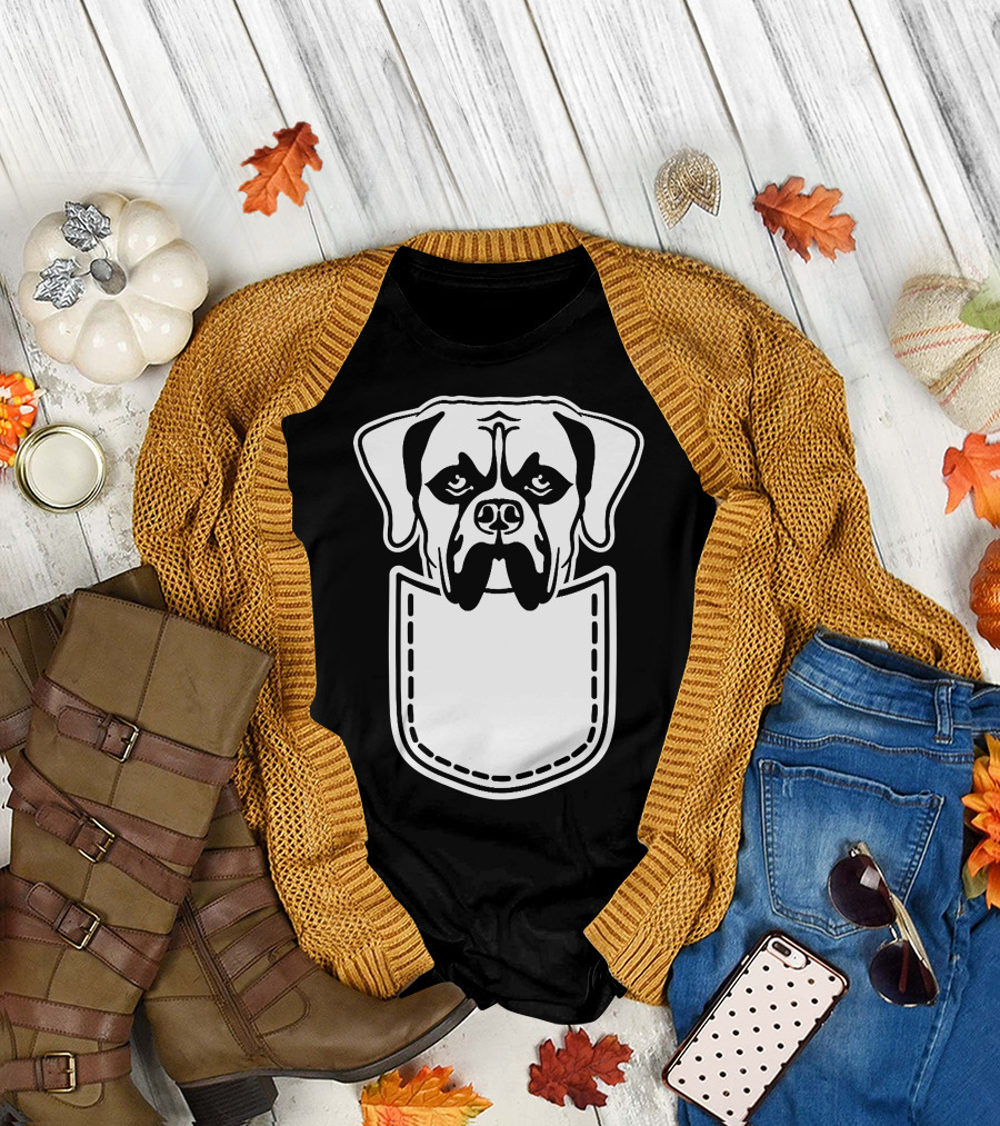 Boxer Pocket Peeking Dog T-Shirt