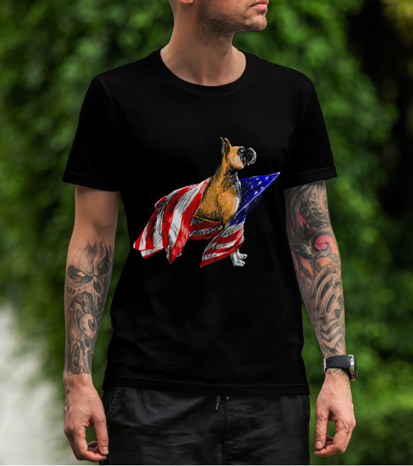 Boxer Dog Wrapped In American Flag Patriotic Symbol Dogs T-Shirt