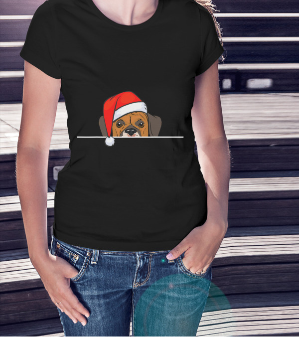Boxer Dog In Santa Hat For Christmas T-Shirt