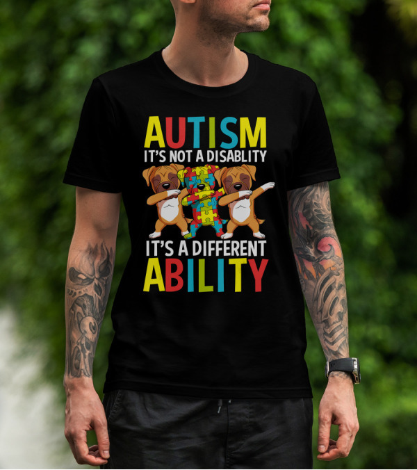 Autism It's Not A Disability It's A Different Ability Dabbing Dogs Puzzle T-Shirt