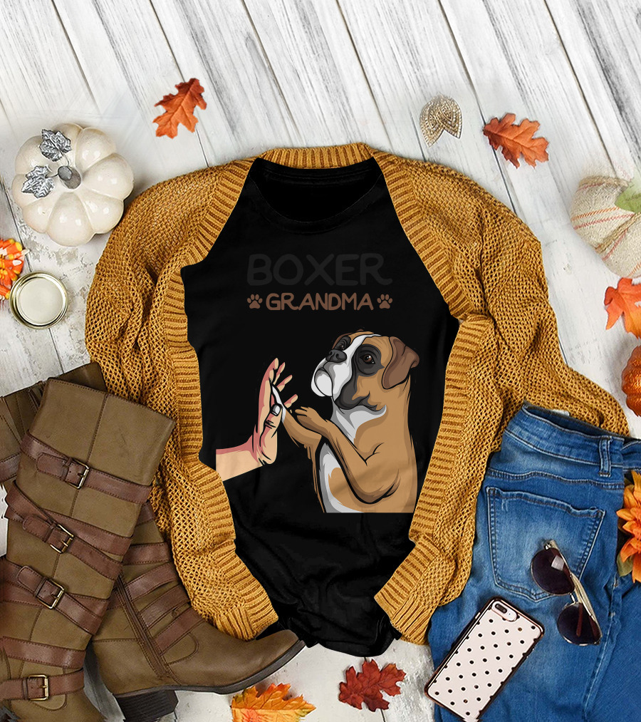 Boxer Grandma High-Five with Dog Paws T-Shirt
