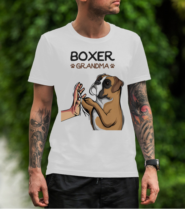 Boxer Grandma High-Five With Dog Paws T-Shirt