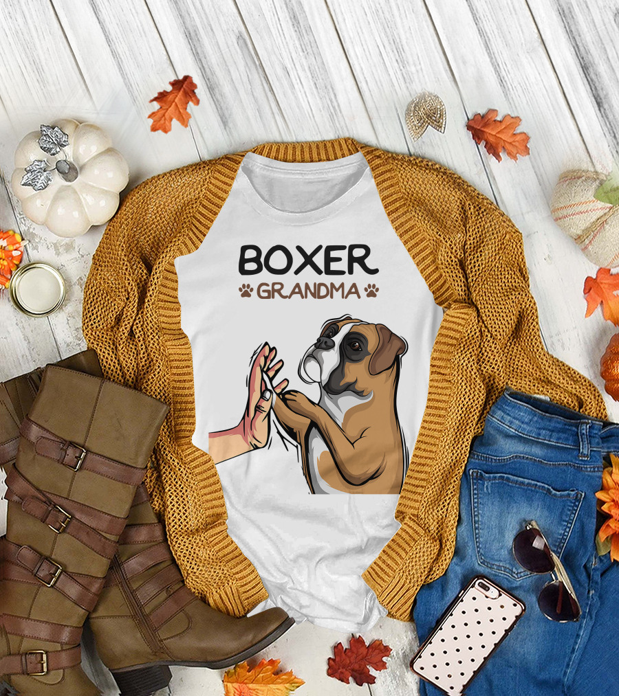 Boxer Grandma High-Five with Dog Paws T-Shirt