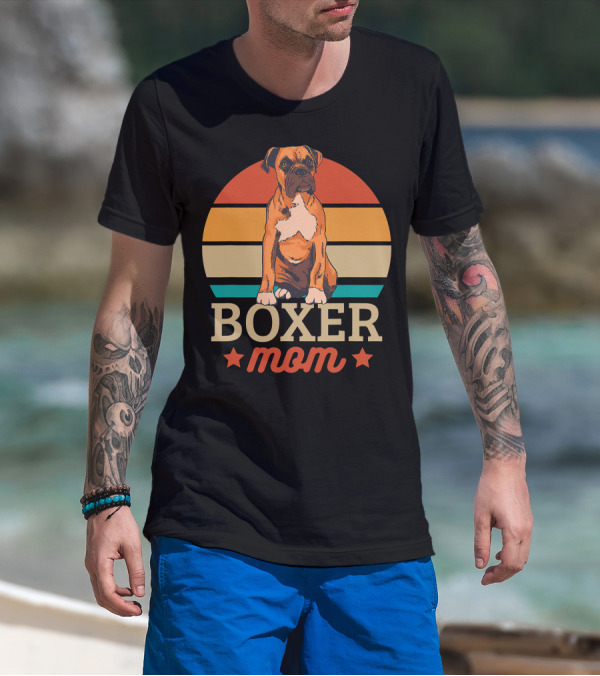 Boxer Mom Retro Sunset Pooch Love T-Shirt