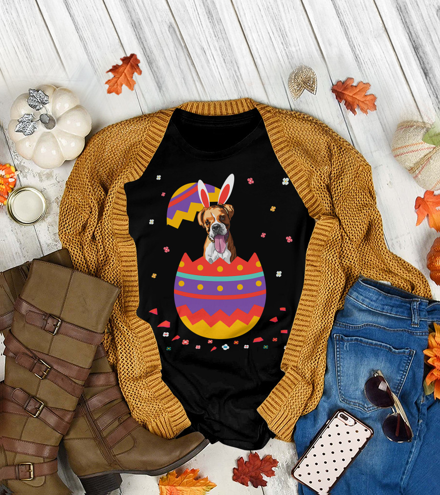 Bunny Ears Dog in Colorful Easter Egg for Cute Easter Day T-Shirt